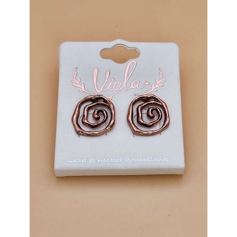 New VIOLA Signed Copper Textured Spiral Earrings Super Neat! FREE $HIPPING!!‎